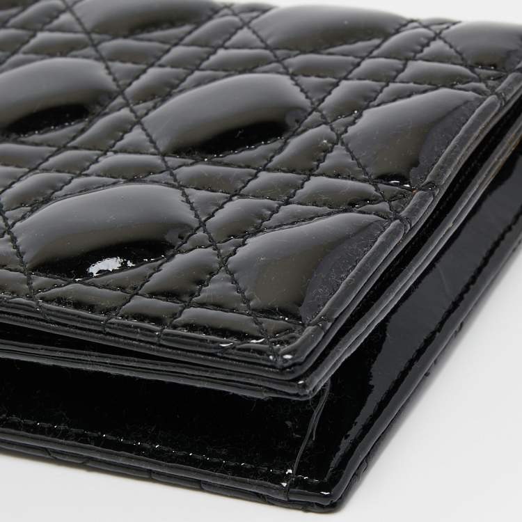Pre Owned Dior Black Cannage Patent Leather Lady Dior Long Chain Clutch