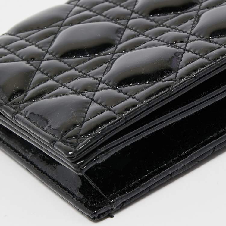 Pre Owned Dior Black Cannage Patent Leather Lady Dior Long Chain Clutch