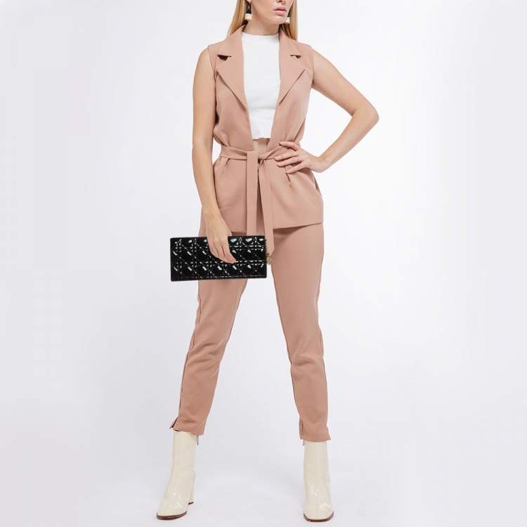 Pre Owned Dior Black Cannage Patent Leather Lady Dior Long Chain Clutch