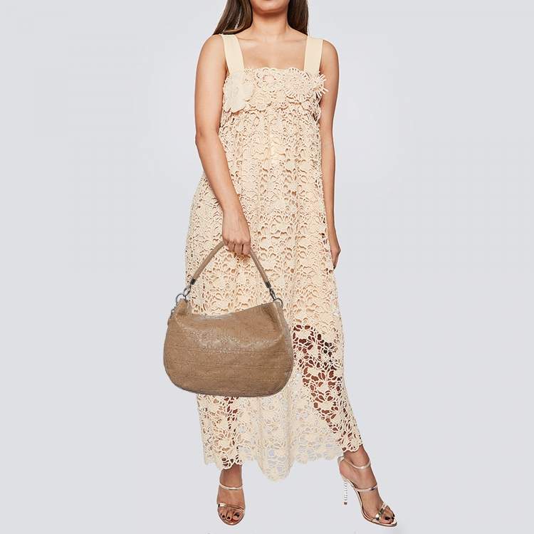Pre Owned Dior Beige Cannage Leather Whipstitch Hobo
