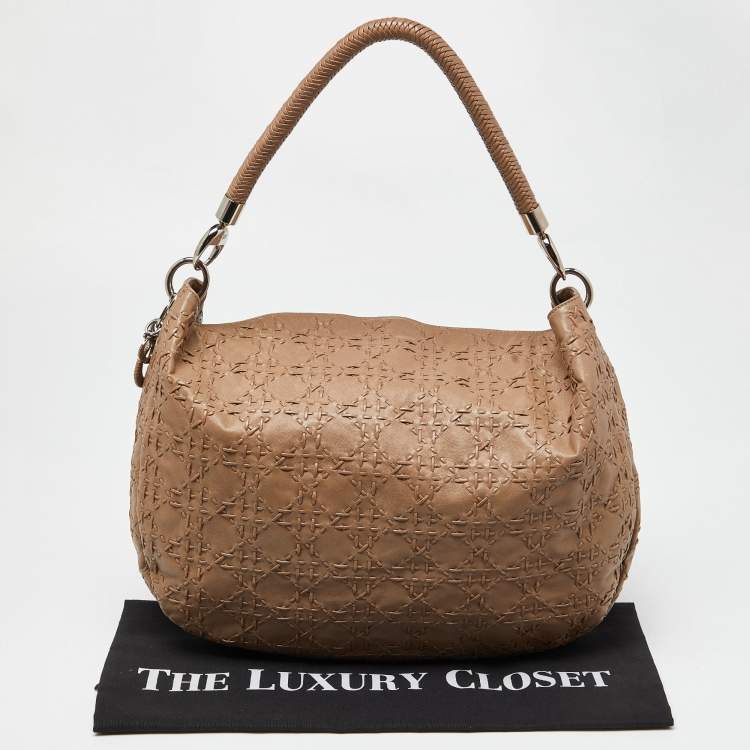 Pre Owned Dior Beige Cannage Leather Whipstitch Hobo