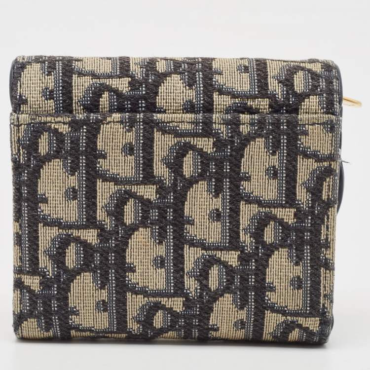 Pre Owned Dior Blue/Beige Oblique Jacquard Saddle Lotus Wallet