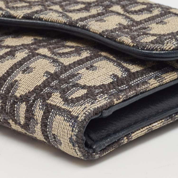 Pre Owned Dior Blue/Beige Oblique Jacquard Saddle Lotus Wallet