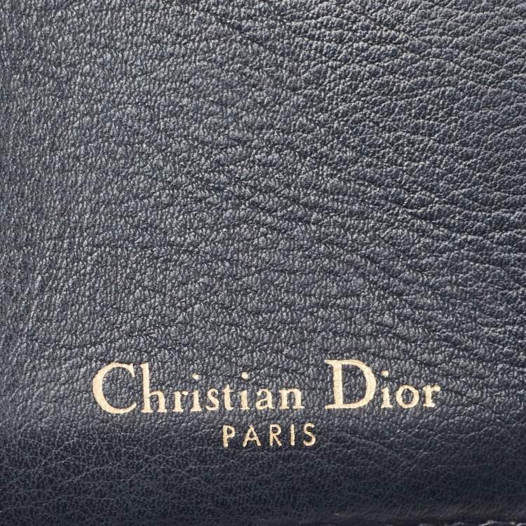 Pre Owned Dior Blue/Beige Oblique Jacquard Saddle Lotus Wallet