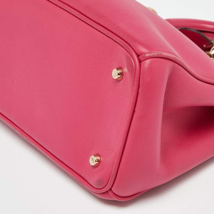 Pre Owned Dior Fuchsia Leather Mini Diorissimo Tote