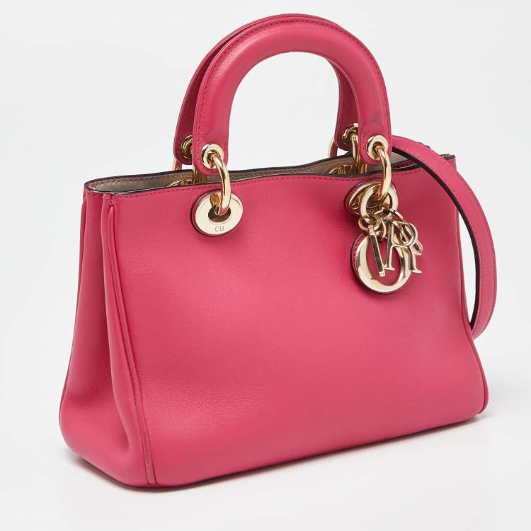 Pre Owned Dior Fuchsia Leather Mini Diorissimo Tote