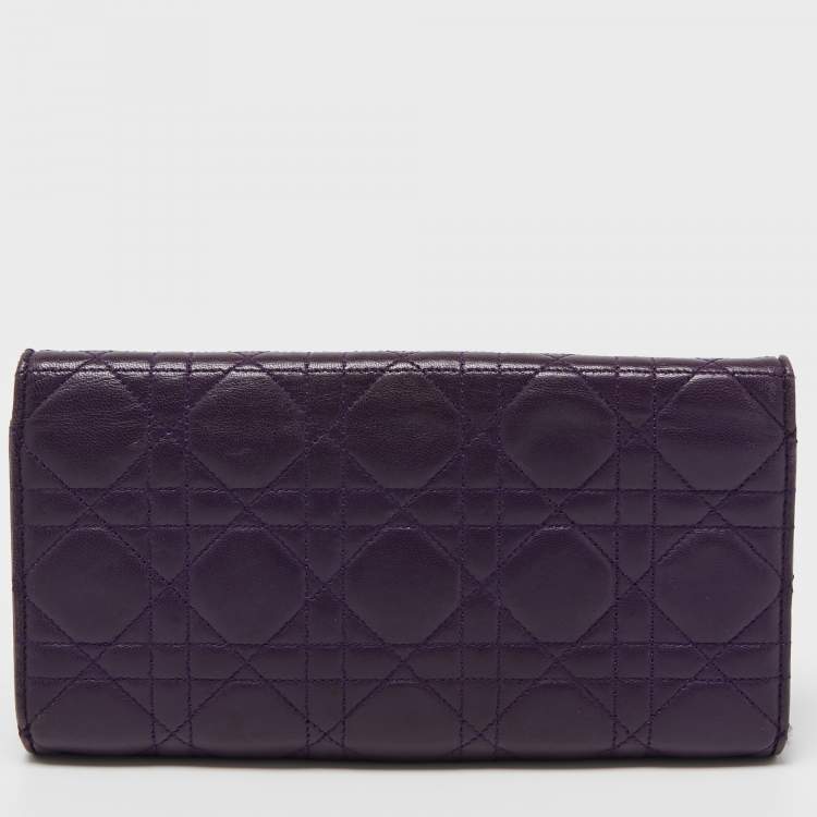 Pre Owned Dior Purple Cannage Leather Miss Dior Promenade Wallet on Chain