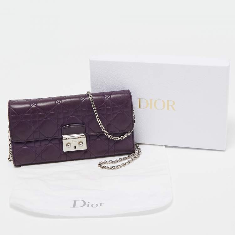 Pre Owned Dior Purple Cannage Leather Miss Dior Promenade Wallet on Chain