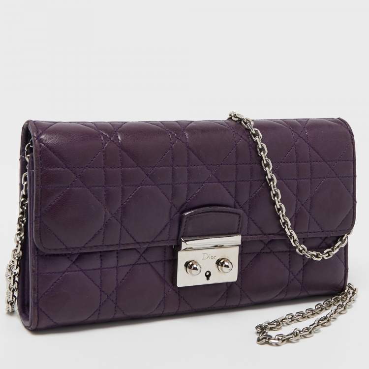 Pre Owned Dior Purple Cannage Leather Miss Dior Promenade Wallet on Chain