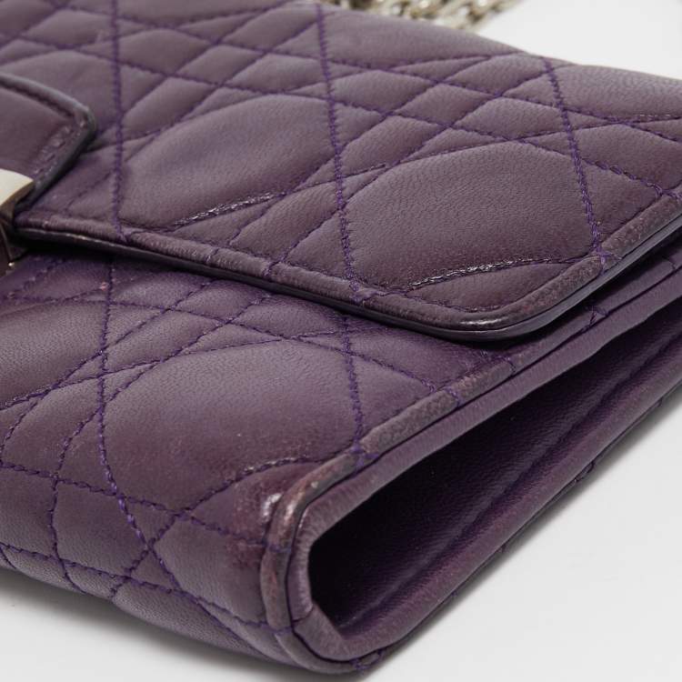 Pre Owned Dior Purple Cannage Leather Miss Dior Promenade Wallet on Chain