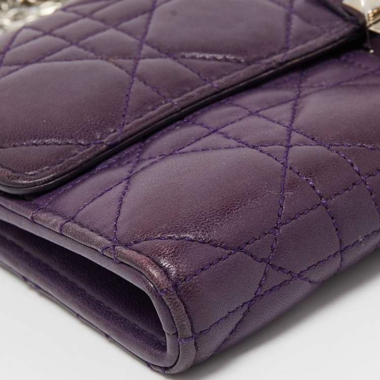 Pre Owned Dior Purple Cannage Leather Miss Dior Promenade Wallet on Chain