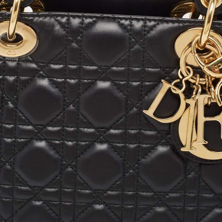 Pre Owned Dior Black Cannage Leather Large Lady Dior Tote