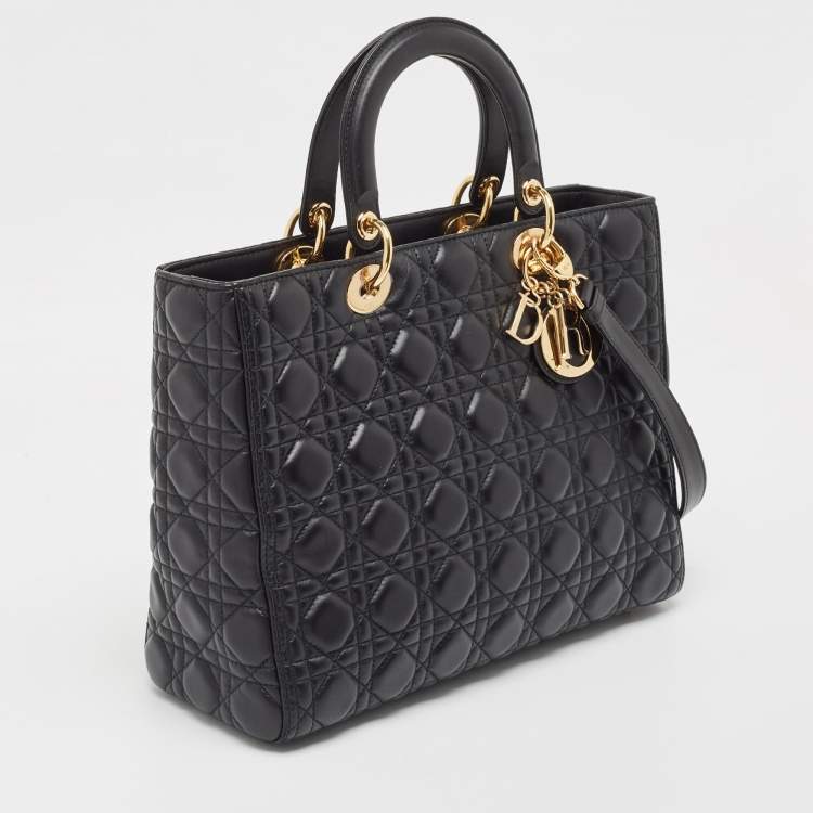 Pre Owned Dior Black Cannage Leather Large Lady Dior Tote