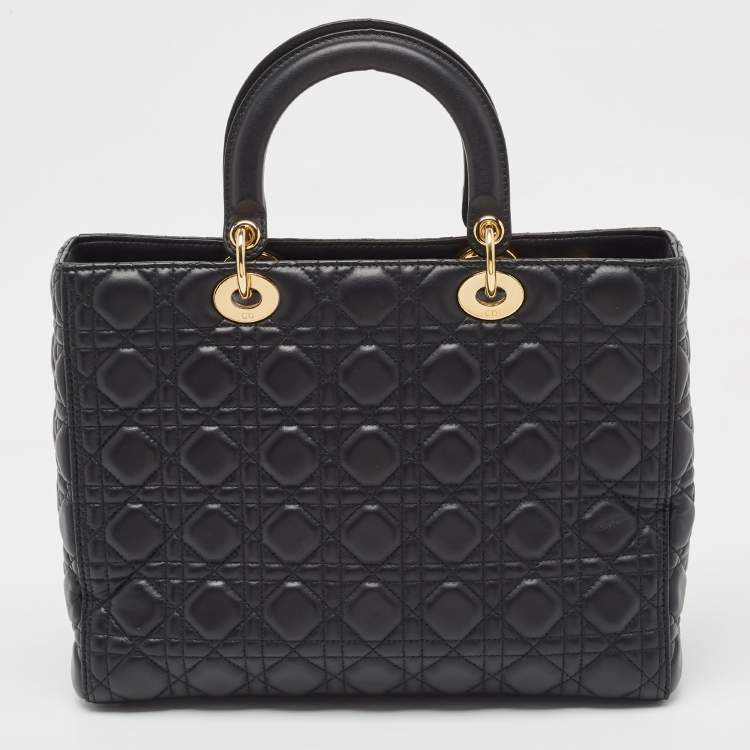 Pre Owned Dior Black Cannage Leather Large Lady Dior Tote