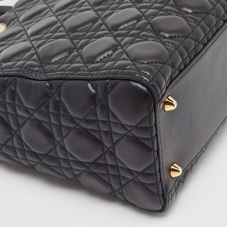 Pre Owned Dior Black Cannage Leather Large Lady Dior Tote