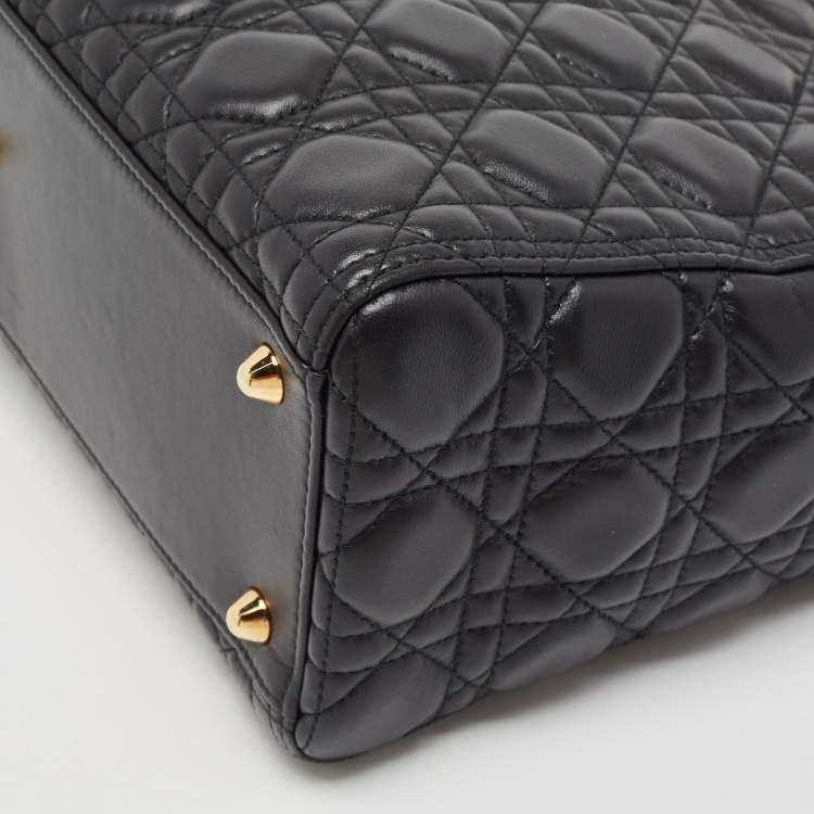 Pre Owned Dior Black Cannage Leather Large Lady Dior Tote