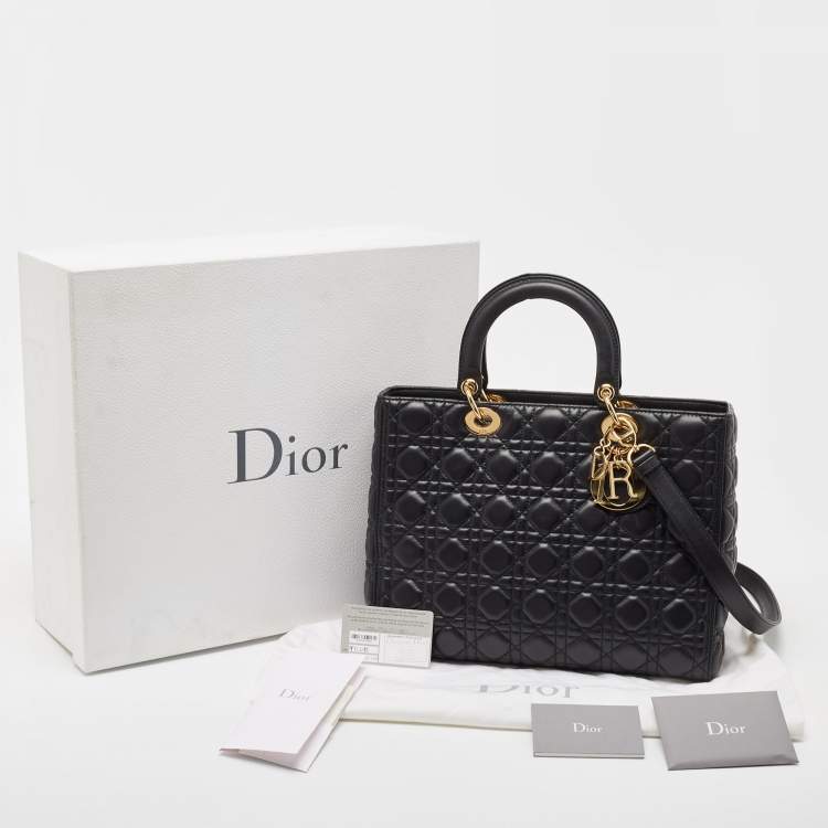Pre Owned Dior Black Cannage Leather Large Lady Dior Tote