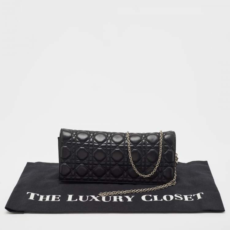 Pre Owned Dior Black Cannage Leather Lady Dior Chain Clutch
