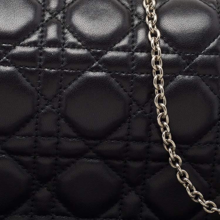 Pre Owned Dior Black Cannage Leather Lady Dior Chain Clutch