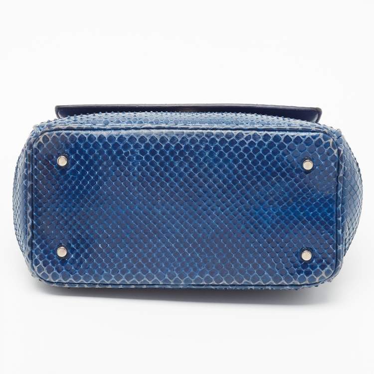 Pre Owned Dior Blue Python Mini Be Dior Top Handle Bag