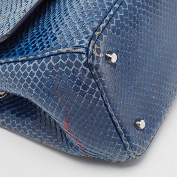 Pre Owned Dior Blue Python Mini Be Dior Top Handle Bag