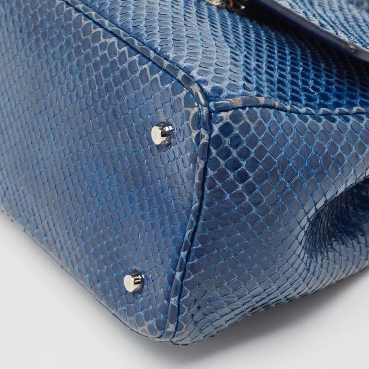 Pre Owned Dior Blue Python Mini Be Dior Top Handle Bag