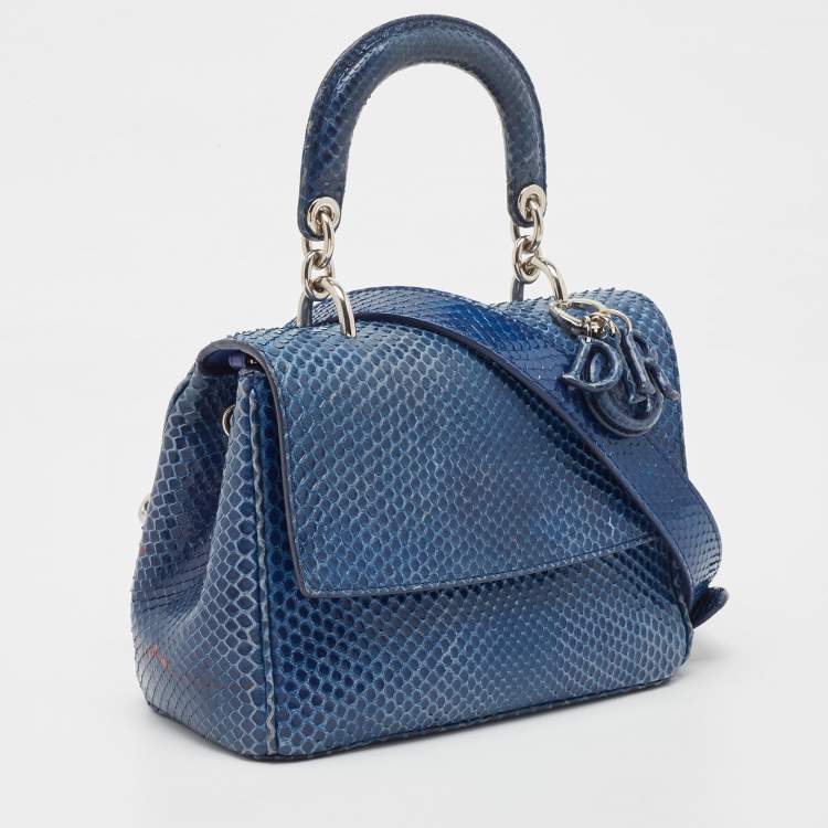 Pre Owned Dior Blue Python Mini Be Dior Top Handle Bag