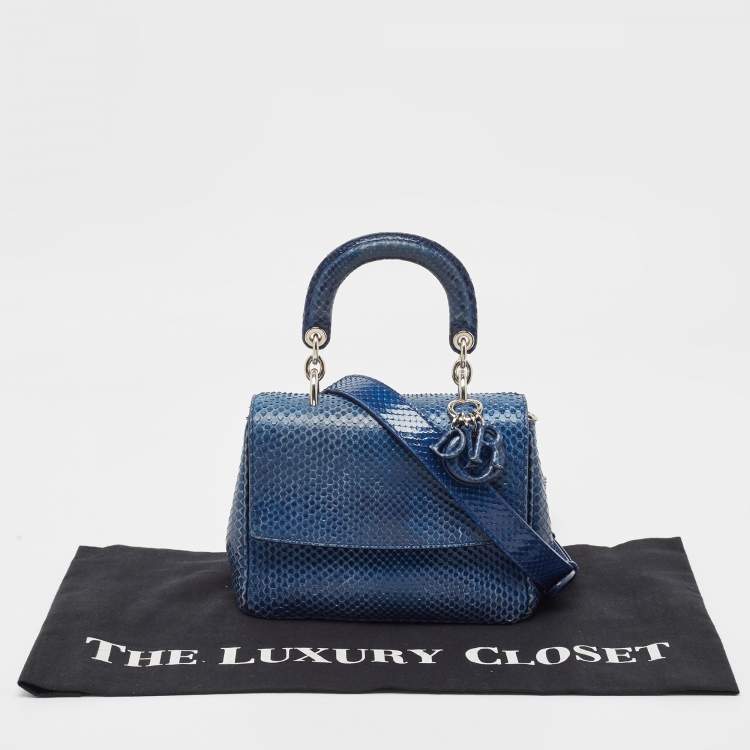 Pre Owned Dior Blue Python Mini Be Dior Top Handle Bag