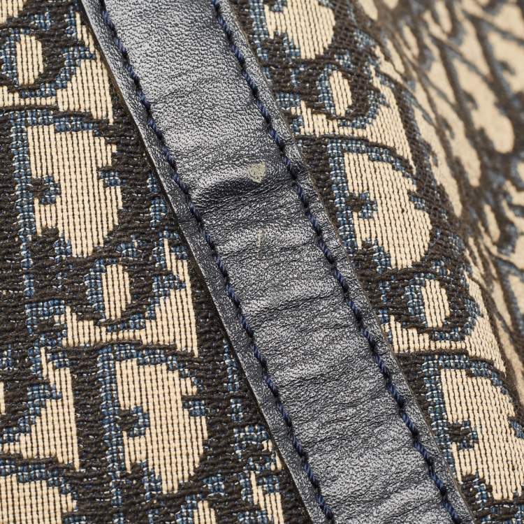 Pre Owned Christian Dior Blue Oblique Canvas Vintage Boston Bag
