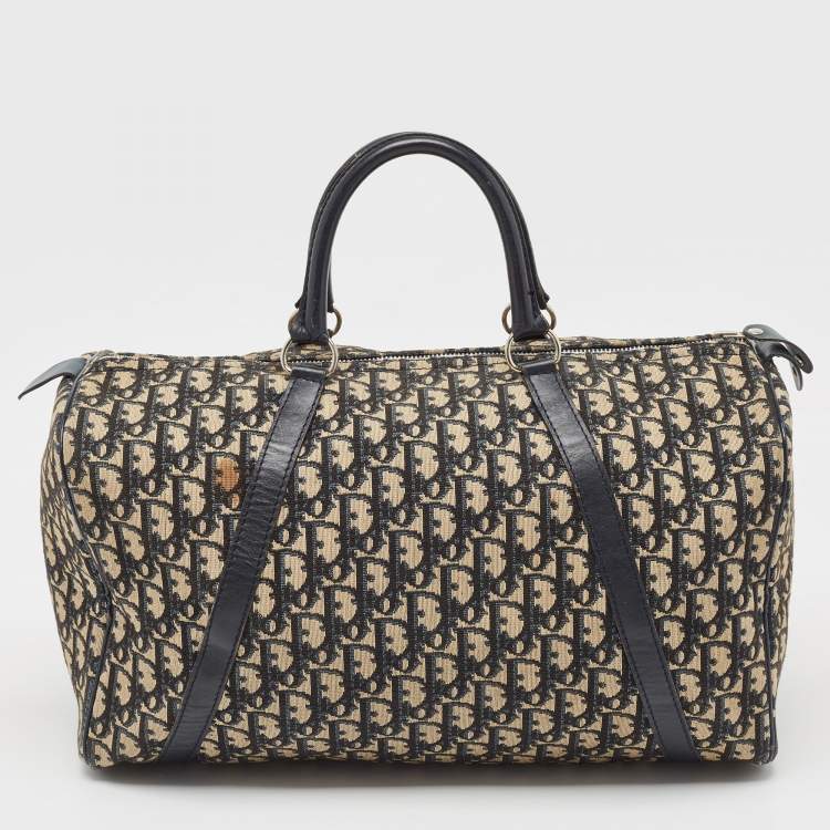 Pre Owned Christian Dior Blue Oblique Canvas Vintage Boston Bag