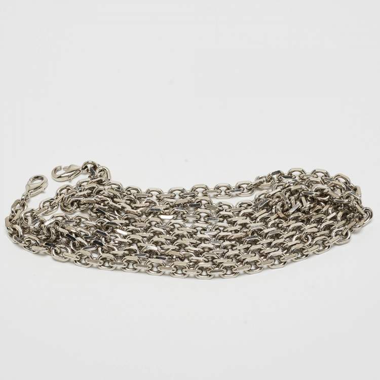 Pre Owned Dior Silver Microcannage Patent Leather Croisiere Wallet on Chain