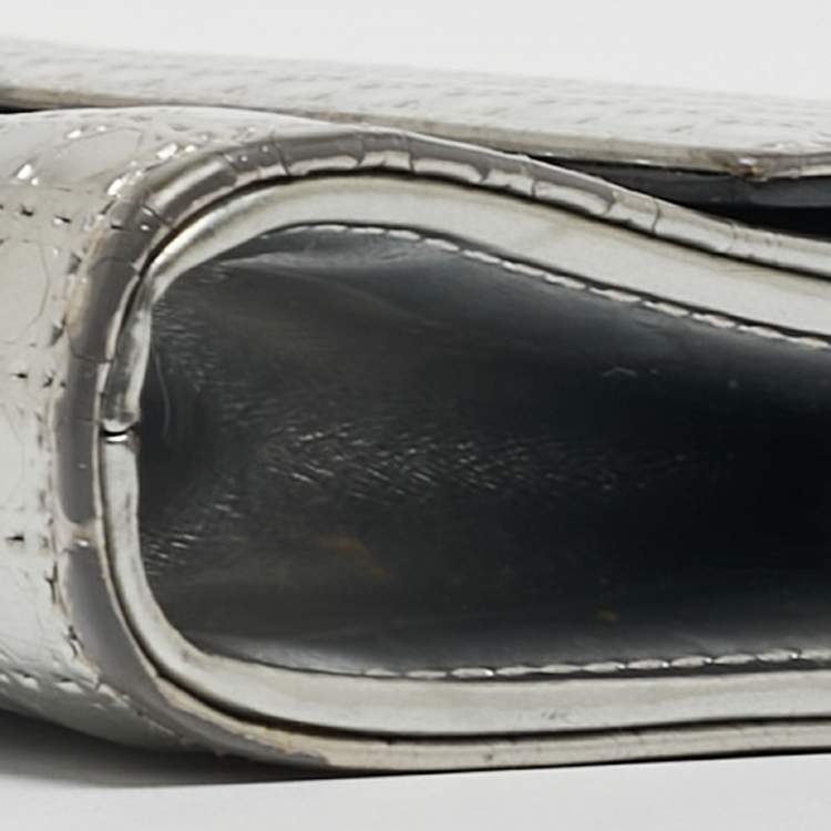 Pre Owned Dior Silver Microcannage Patent Leather Croisiere Wallet on Chain
