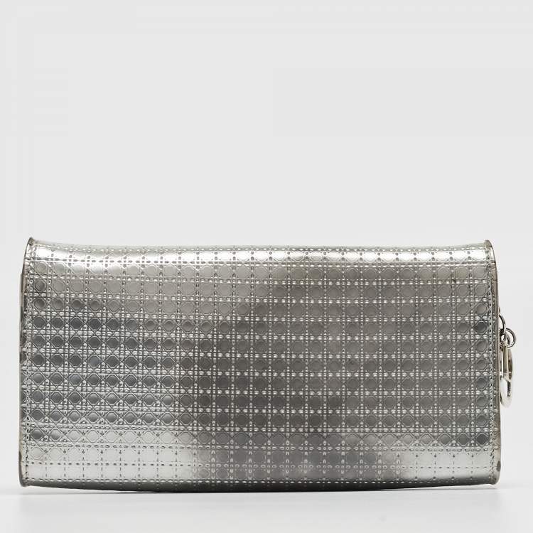 Pre Owned Dior Silver Microcannage Patent Leather Croisiere Wallet on Chain