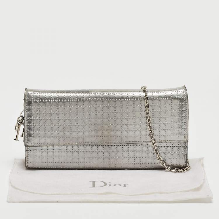 Pre Owned Dior Silver Microcannage Patent Leather Croisiere Wallet on Chain