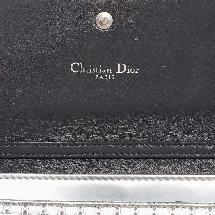 Pre Owned Dior Silver Microcannage Patent Leather Croisiere Wallet on Chain