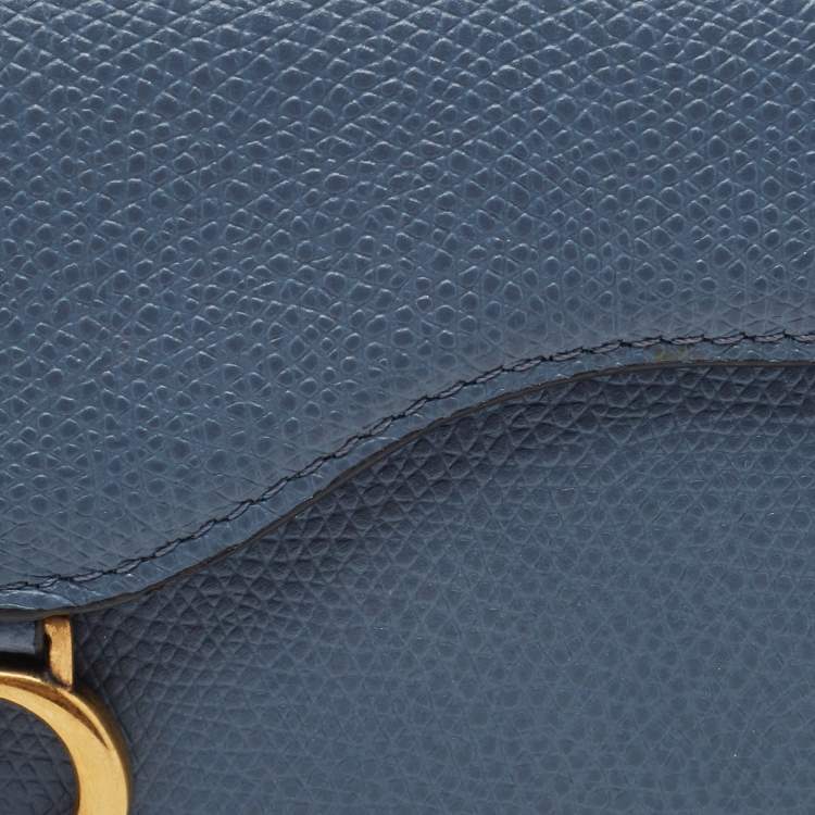 Pre Owned Dior Light Blue Leather Saddle Card Holder