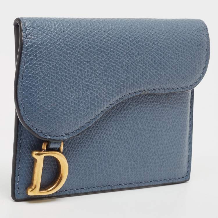 Pre Owned Dior Light Blue Leather Saddle Card Holder