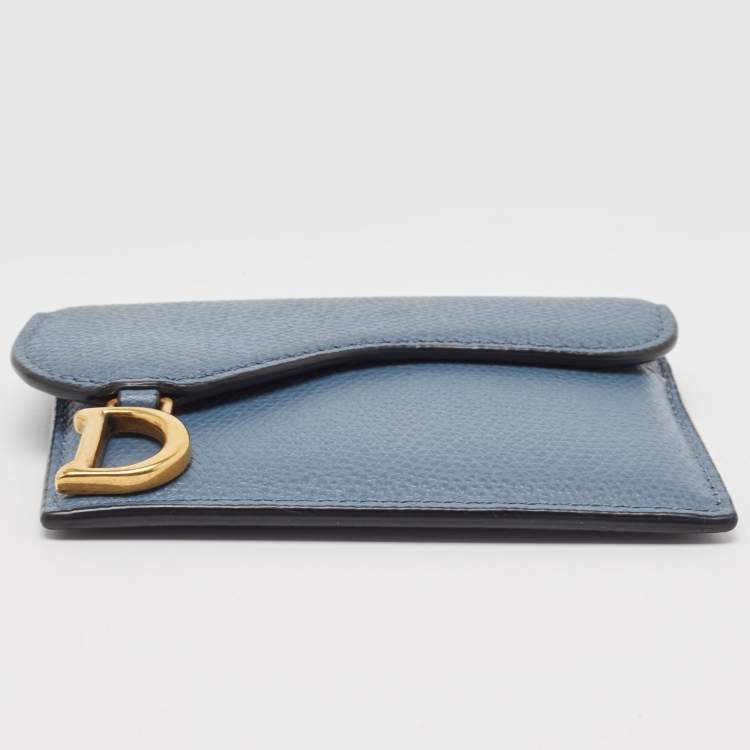 Pre Owned Dior Light Blue Leather Saddle Card Holder