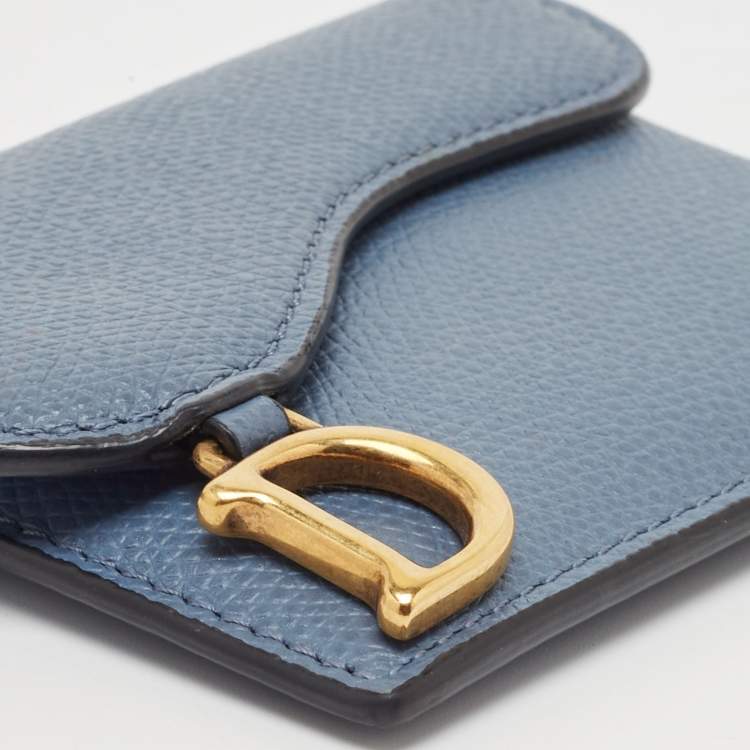 Pre Owned Dior Light Blue Leather Saddle Card Holder