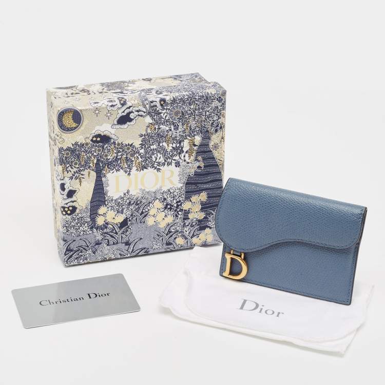 Pre Owned Dior Light Blue Leather Saddle Card Holder