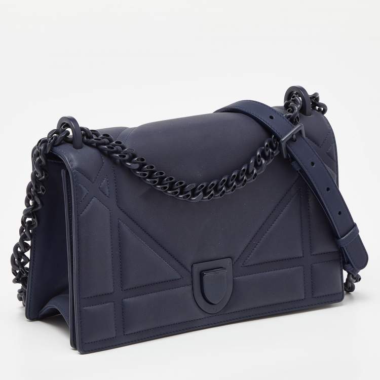 Pre Owned Dior Navy Blue Ultra Matte Leather Medium Diorama Flap Shoulder Bag