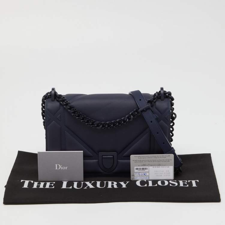 Pre Owned Dior Navy Blue Ultra Matte Leather Medium Diorama Flap Shoulder Bag