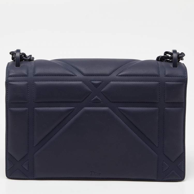 Pre Owned Dior Navy Blue Ultra Matte Leather Medium Diorama Flap Shoulder Bag