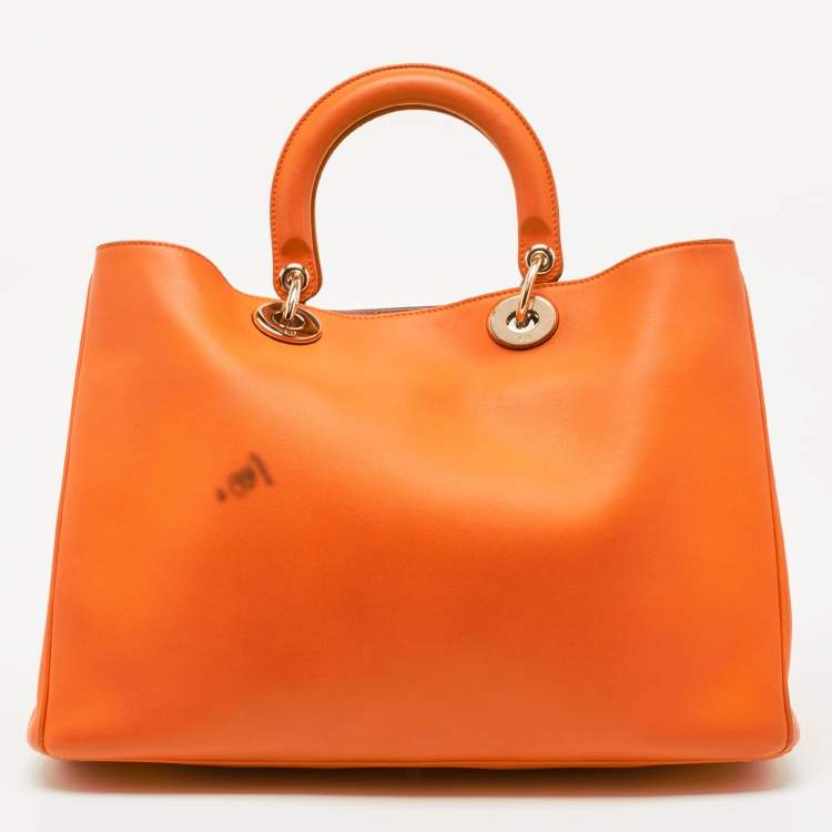 Pre Owned Dior Orange Leather Large Diorissimo Shopper Tote