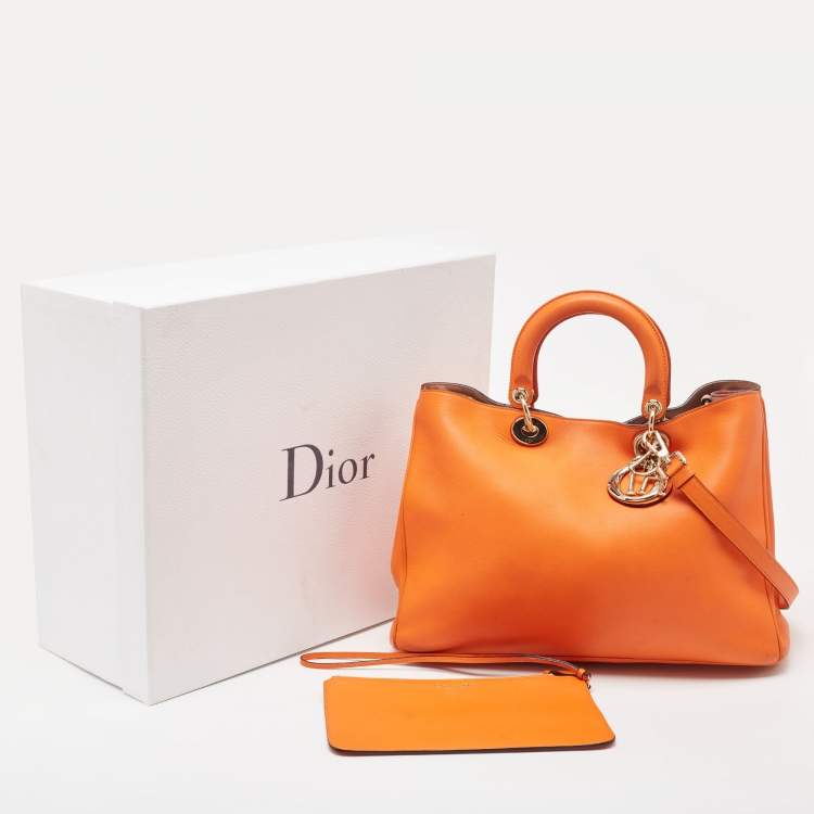 Pre Owned Dior Orange Leather Large Diorissimo Shopper Tote