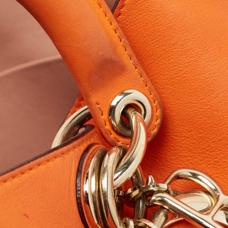 Pre Owned Dior Orange Leather Large Diorissimo Shopper Tote