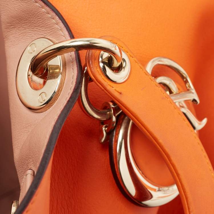 Pre Owned Dior Orange Leather Large Diorissimo Shopper Tote