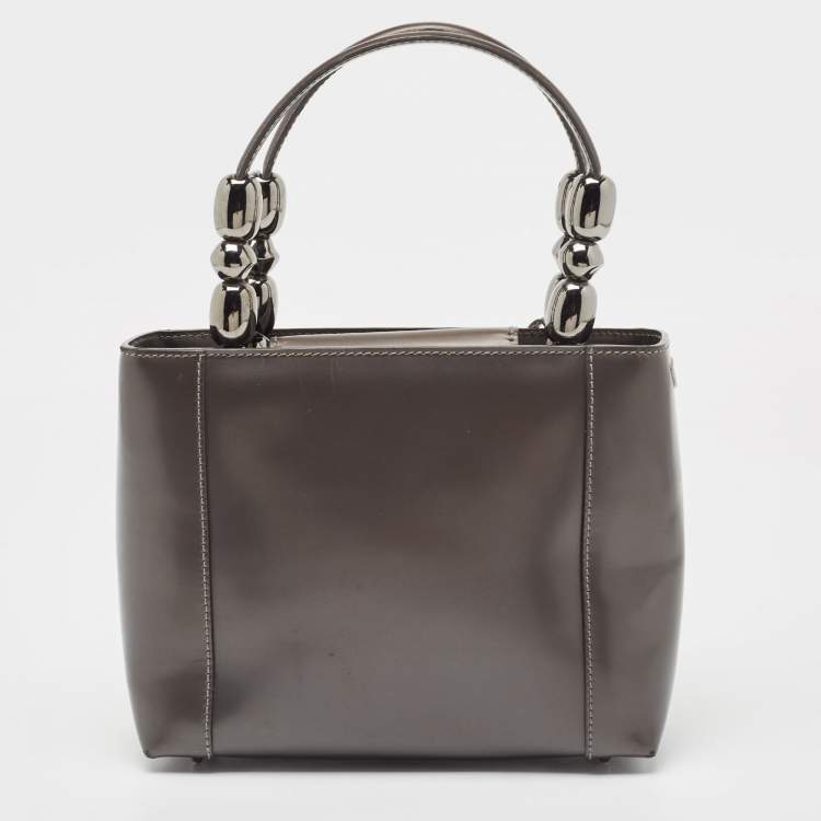 Pre Owned Dior Metallic Dark Grey Leather Malice Tote