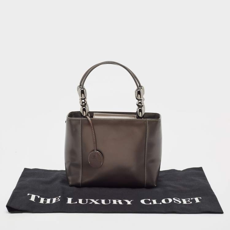 Pre Owned Dior Metallic Dark Grey Leather Malice Tote