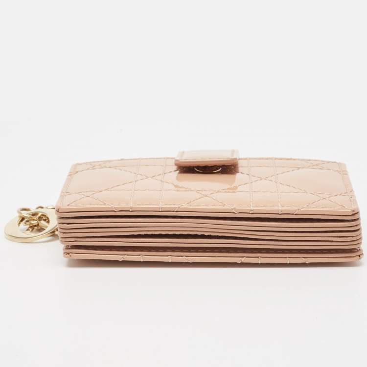 Pre Owned Dior Beige Cannage Patent Leather Lady Dior 5 Gusset Card Holder